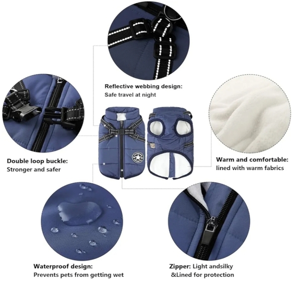 Blue Dog Jacket with Harness Waterproof And Warm - Picture 3 of 16